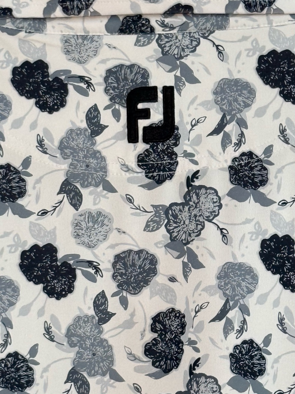 FootJoy | Vintage Floral Print Lisle Performance Golf Polo | Black & Grey | XL - Picture 3 of 5